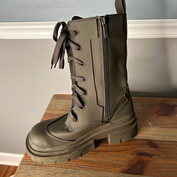 ZARA Women's Olive Green Lace Up Chunky Platform Combat Boots Size 39 - Picture 2 of 10